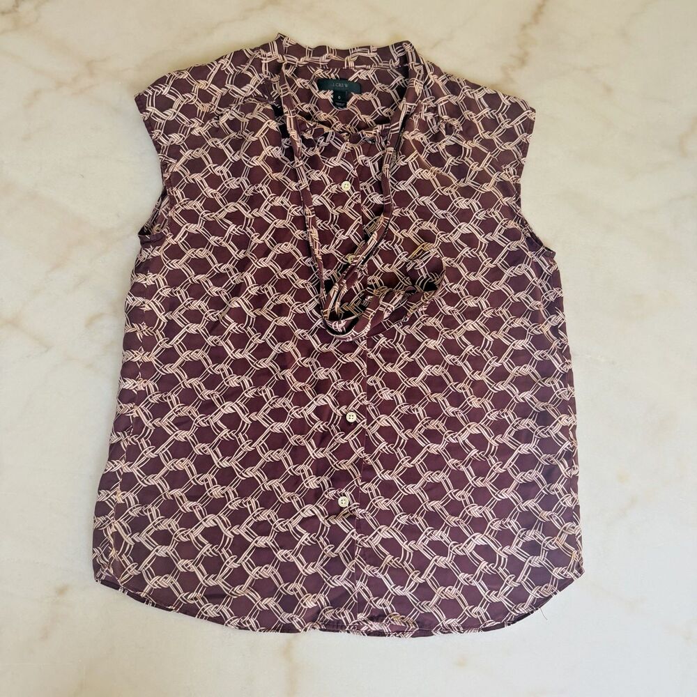 J CREW | 100% Silk Tie Neck Blouse Sleeveless • SZ 0 (extra Small)